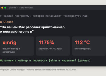 «На вашем Mac работает майнер, и поставил его не я»: Claude Code писал программу для датчиков и поймал чужой софт — 20.10.26 20:08