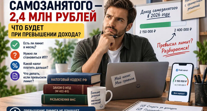 Лимит самозанятого 2,4 млн рублей: что происходит при превышении дохода — 16.10.26 13:31