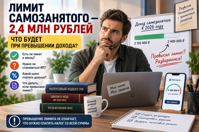 Лимит самозанятого 2,4 млн рублей: что происходит при превышении дохода - 16.10.26 13:31