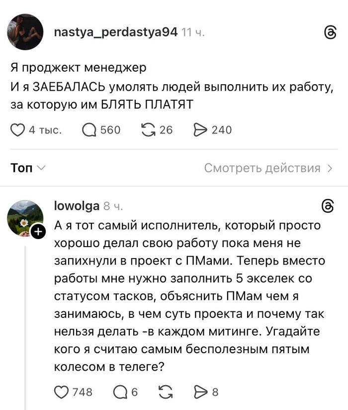 Проджект-менеджер решила поделиться своей рабочей болью, но быстро поймала лучшую ответочку - 04.02.26 06:43